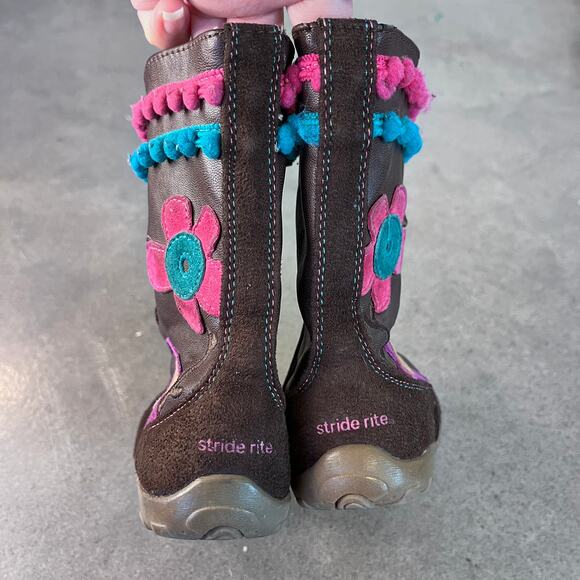 Stride Rite Karmen brown pink teal suede boots toddler girls size 6.5 boho shoes - Picture 3 of 6